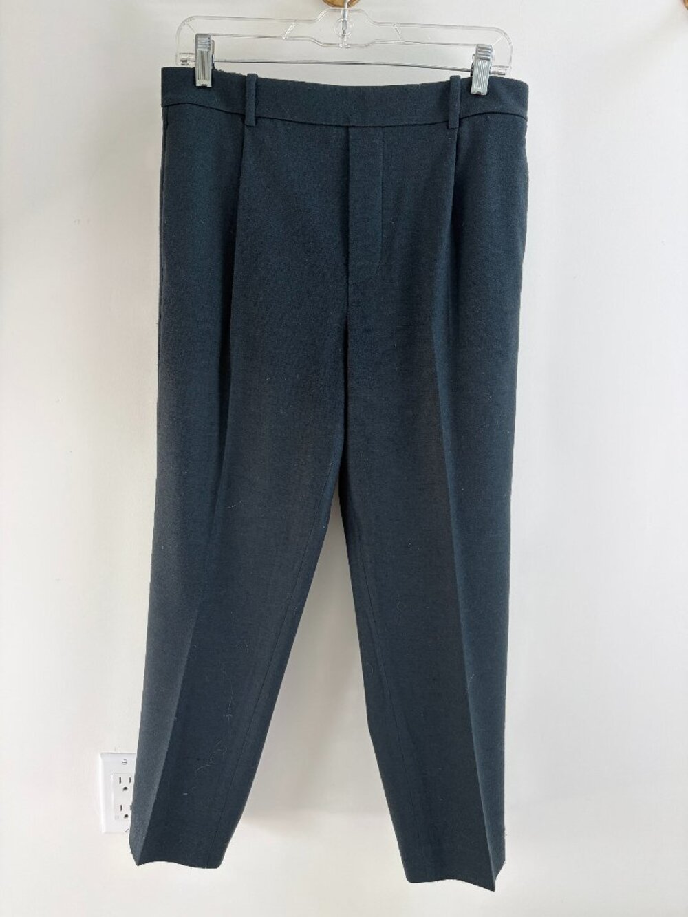VINCE Dark Green Pleated Pull-on Wool Trousers Size Medium